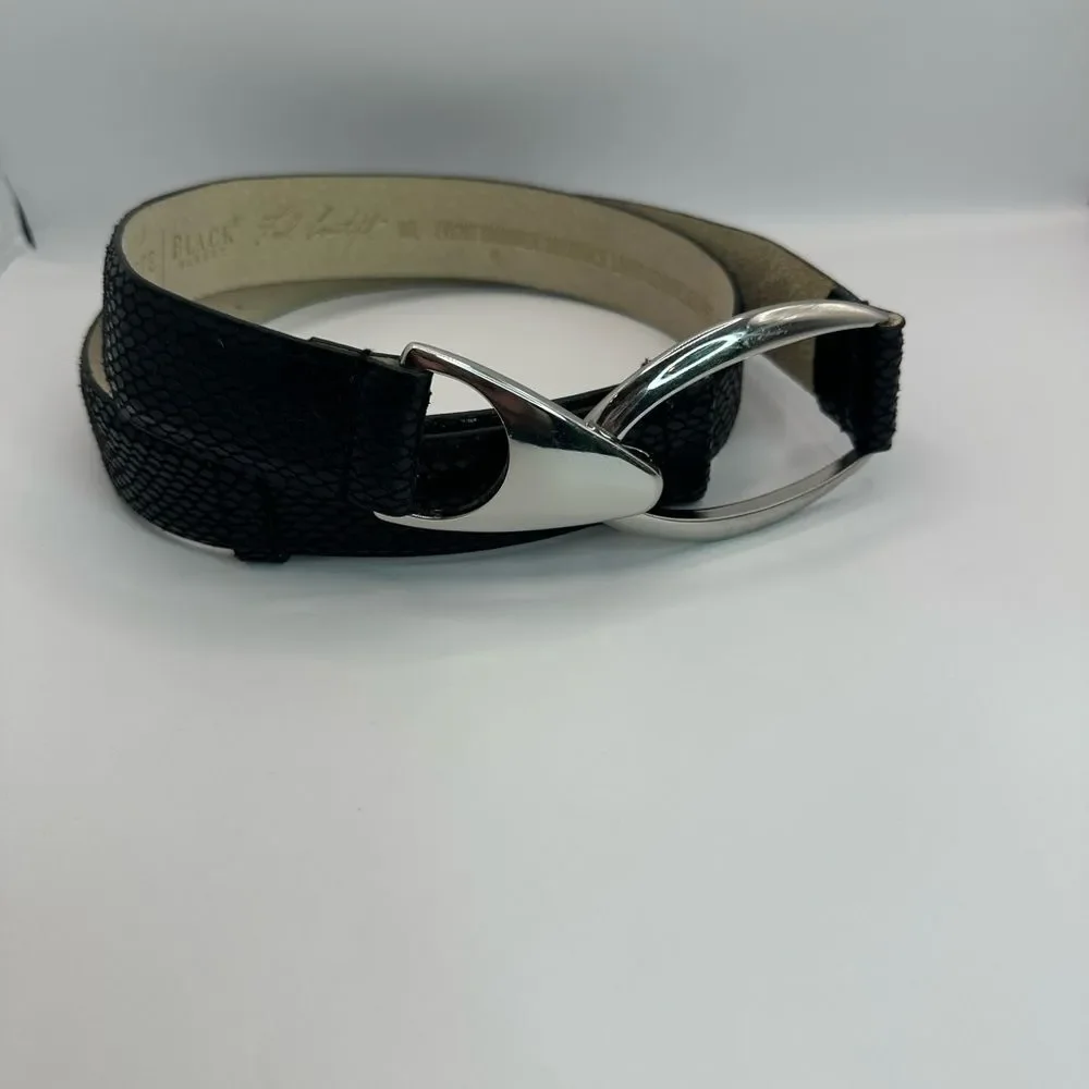 WHBM Black Leather Belt with Silver Buckle Detail Size M/L NWOT